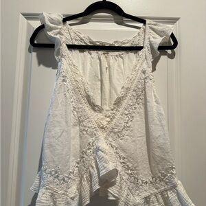 Free People White Eyelet Ruffle Blouse